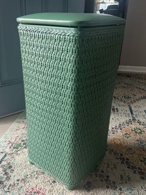 Vintage Square Sage Green Woven MCM Hamper